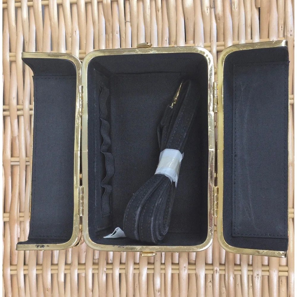 La Regale Vintage Black Velvet Trunk Box Bag Gold Hardware Evening Purse Handbag
